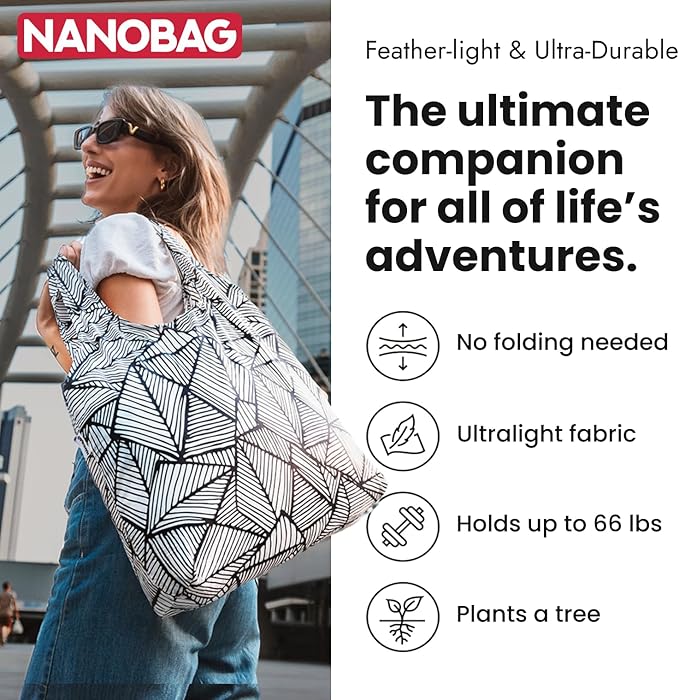 Nanobag Ultra-Lightweight Foldable Tote for Women & Men, Reusable Grocery & Travel Bag, Packable Collapsible Compact Market Essential (Standard Sketch)