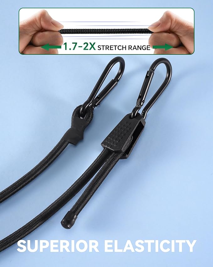 30 Pcs Adjustable Carabiner Bungee Cords Assorted Sizes, Includes 18'' 24'' 36'' 48'' 60" Bungee Straps with Hooks, 10" Mini Bungee Cord, 6" Ball Bungees and Tarp Clips, Great for Cargo, Bike, Cart