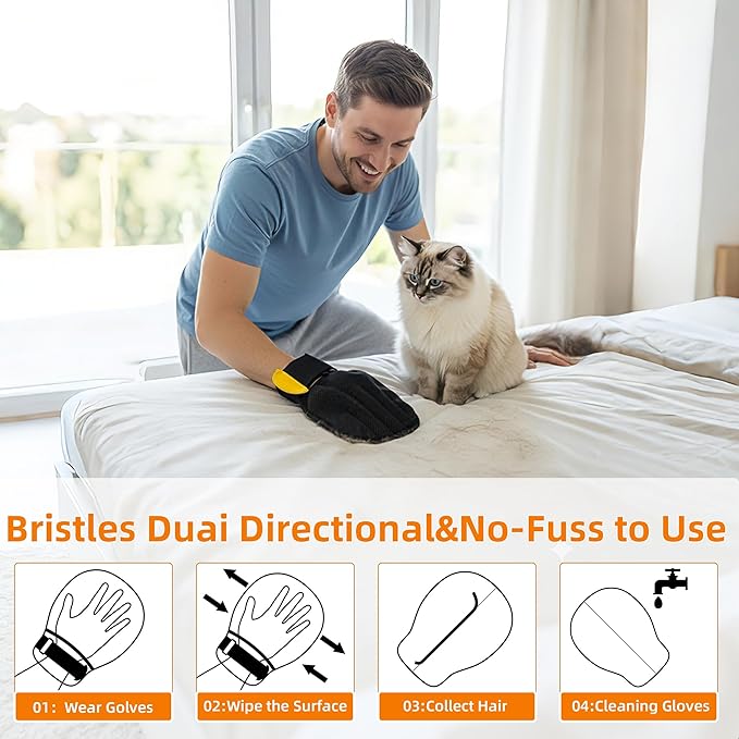 MMGOPET Pet Hair Remover Glove for Cats & Dogs, Patented Adjustable Strap, Reusable Five-Finger Grooming Glove, Non-Slip Fit, Removes Pet Hair from Couch, Carpet, Laundry & Car Seat