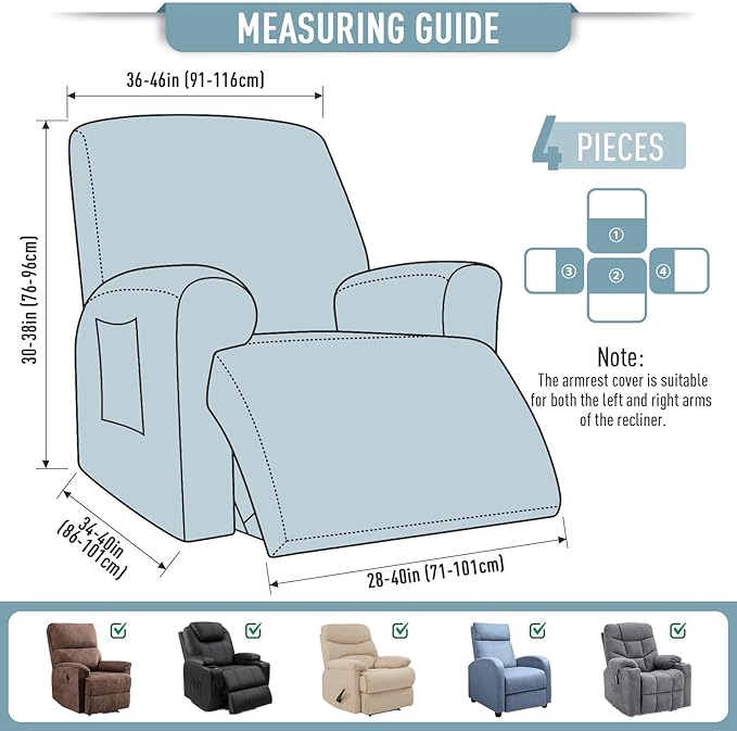 TAOCOCO Oversized Recliner Chair Covers, 1 Seater Streach Recliner Covers Soft Couch Protector Furniture Protector Covers with Elastic Chair Cover Jacquard Pattern (Dusty Blue)