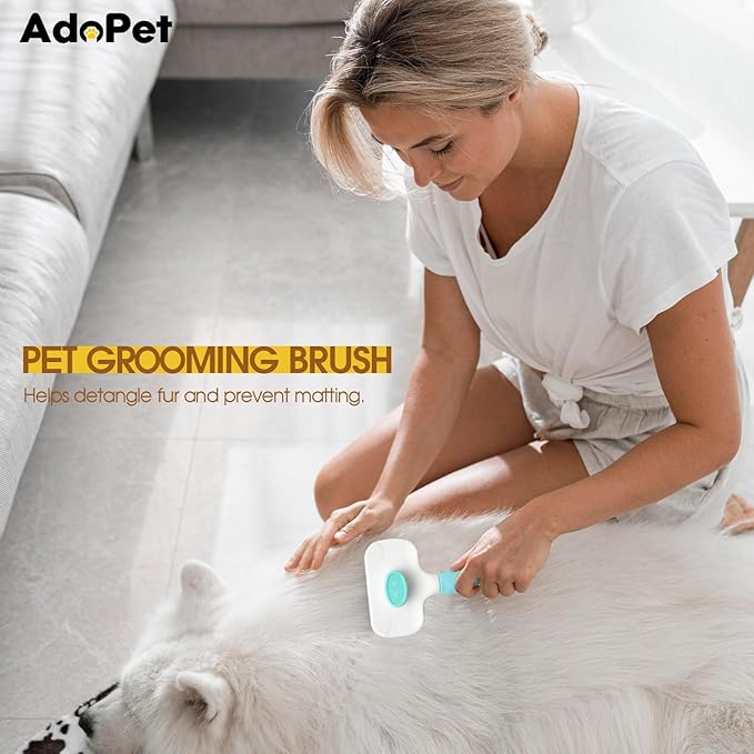 Adopet Self-Cleaning Pet Grooming Brush – Smooth Grooming Brush for Dogs and Cats, Easy Hair Removal with the Push of a Button, Gentle Shedding Remover for Small Pets, Comfortable Non-Slip Handle