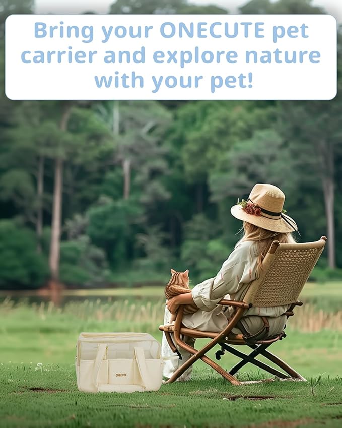 ONECUTE Dog Purse Carrier for Small Dogs Rabbit cat with Large Pockets, Cotton Bag, Dog Carrier Soft Sided, Collapsible Travel Puppy Carrier (Beige Breathable, 17.0" L x 7.5" W x 12.0" H)