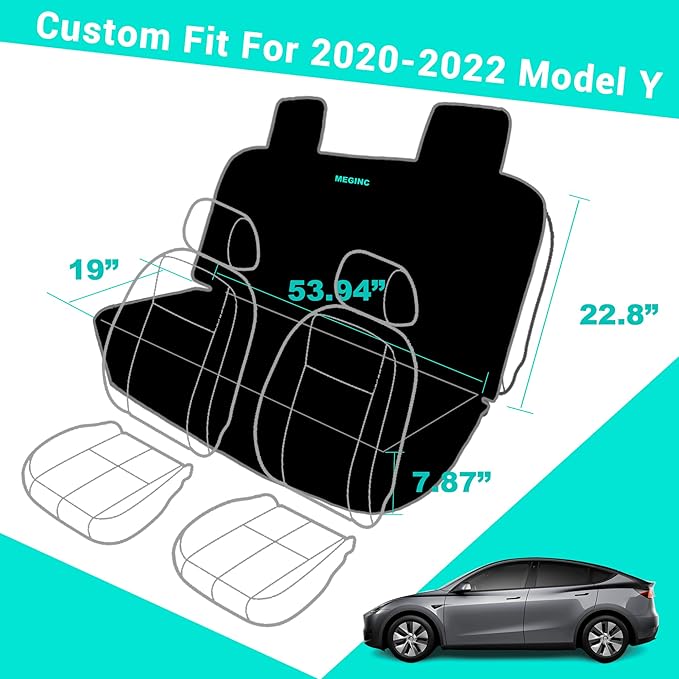 Dog Seat Covers for Tesla Model Y Back Seat Cover for Kids, Heavy Duty Bench Seat Cover with Headrest for Model Y, Non Slip Waterproof Durable Custom Fit Back Seat Covers for 2020-2025 Model y