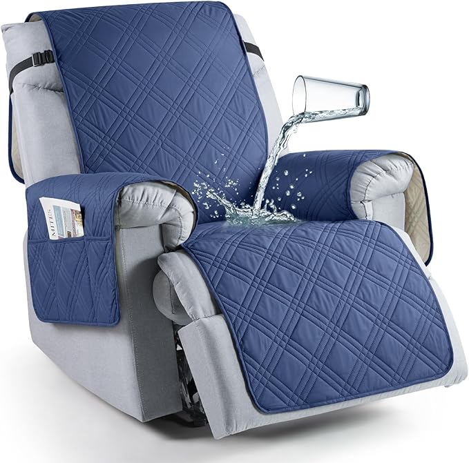 TAOCOCO 100% Waterproof Recliner Chair Cover, Small Recliner Covers for Recliner Chair with Pocket, Non Slip Reclining Chair Cover Furniture Protector for Kids, Pets(X-Small Chair, Ocean Blue)
