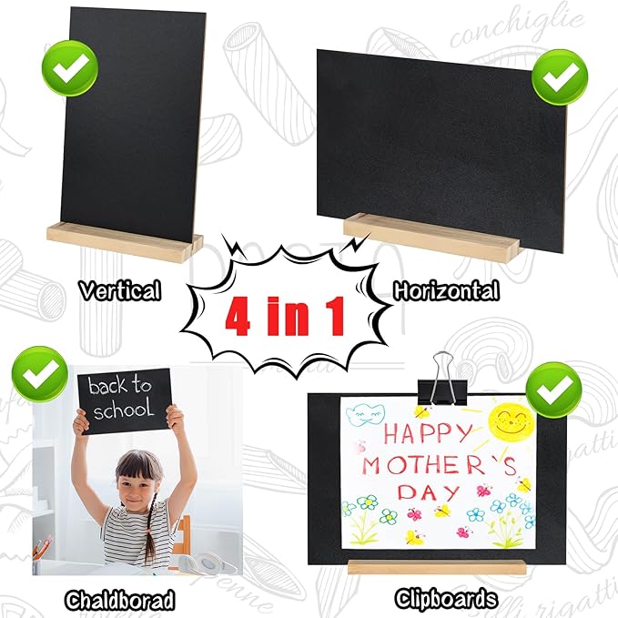 2 Packs Small Chalkboard Sign 5.1x7.9 Inch With Wood Base Double-Sided Message Boards Menu Stand for Kitchen Wedding Bar and Restaurant, Black-2