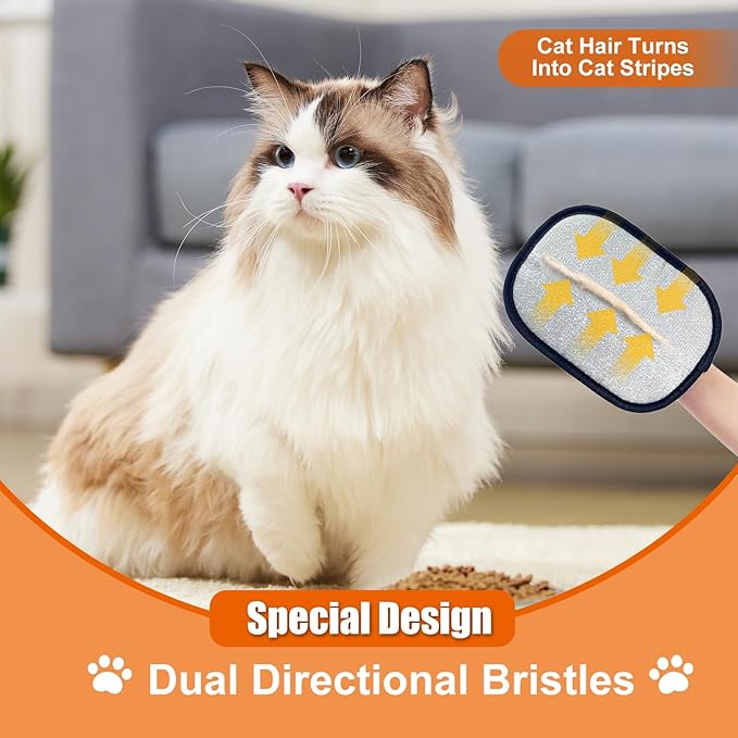 Electrostatic Gloves for Pet Hair Removal: Upgraded 2PCS Animal Fur Removal Tool for Dogs&Cats Efficient Reusable Pet Hair Remover for Couch Carpet Car Seat Clothing Quick Clean (2 pcs-Blue)