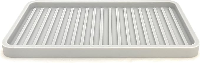 Happitasa Silicone Kitchen Sink Organizer Tray, Sponge Holder and Countertop Protector | Bathroom and Kitchen Soap Dish and Dispenser Tray (Light Grey, 10"x5.25")