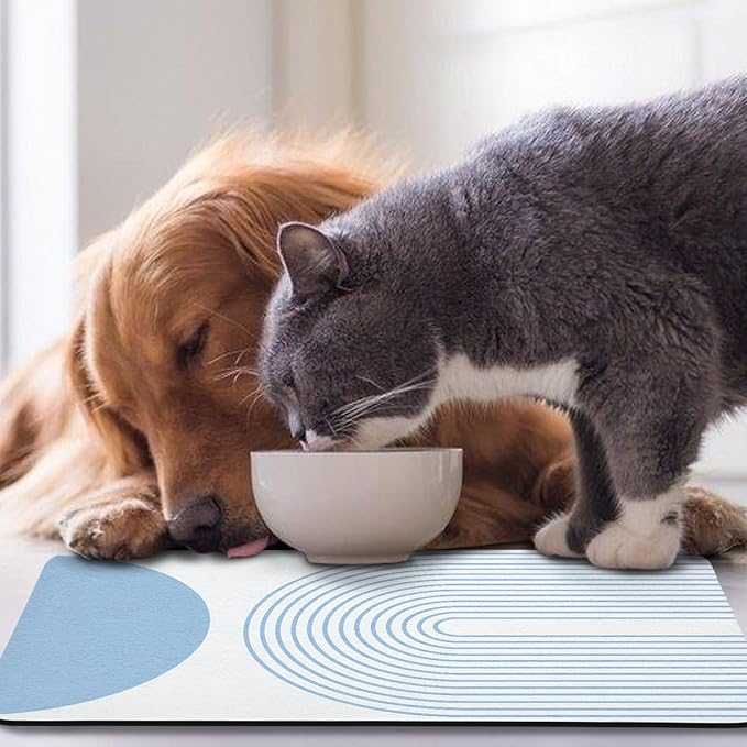 Dog Food Mats for Floors Waterproof, Cat Water Bowl Mats Pet Feeding Absorbent Mat Placemats for Food and Water Blue Bohemia 24 * 32 inch