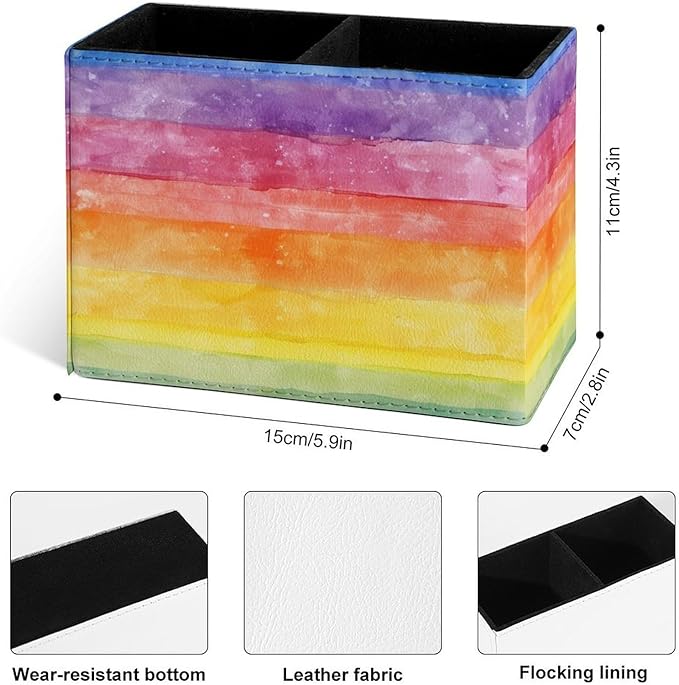 Famame Watercolor Grandient Rainbow Pencil Holder for Desk, Leather Desktop Container Pen Cup Storage Study Table Pen Organizer Makeup Brush Holder for Classroom Office Home