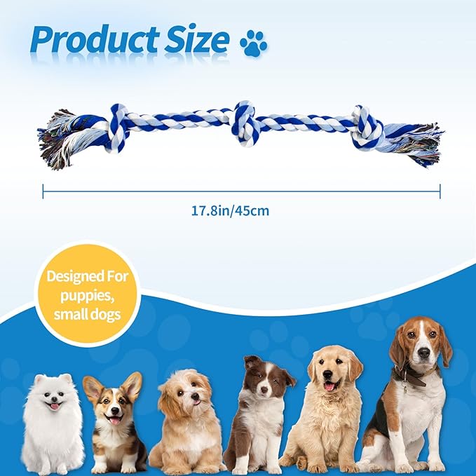 WDZZHOT [2 Pack] Dog Rope Toys, Dog Chew Toy for Medium and Small Dogs, 3 Knots Heavy Duty Puppy Rope Toy, 100% Cotton Tug of War Dog Toys for Boredom, Teeth Cleaning