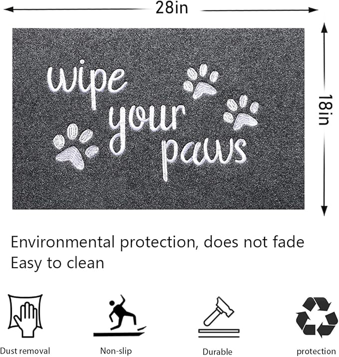 Welcome Door Mats for Entrance Funny Door Mat Wipe Your Paws Floor Mat, Welcome Mats for Front Door Indoor Non Slip Backing Rubber Mat for Outside Dog Doormat Grey