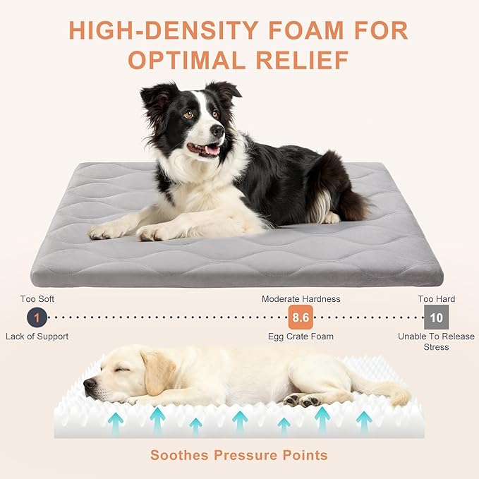 BEAUTYZOO Dog Crate Pad for Large Dogs, Washable & Detachable Kennel Mat, Anti-Slip Soft Fluffy Puppy Bed for Crate, Cage, and Car Travel, Cozy Sleeping Mattress, 48x30 Inches, Gray