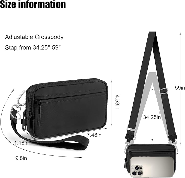 Checkered WristleWallets for Women, RFID Wallet Crossbody with 4 Zippers, Credit Card Holder Cell Phone Organizer