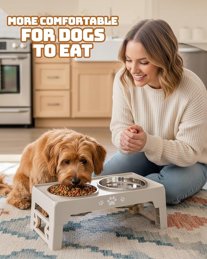 Jovrun Elevated Dog Bowls for Small Medium Large Size Dogs, Non-Slip Dog Feeder with 2 Food Water Bowls, 2-5 Heights Adjustable Raised Bowls Stand