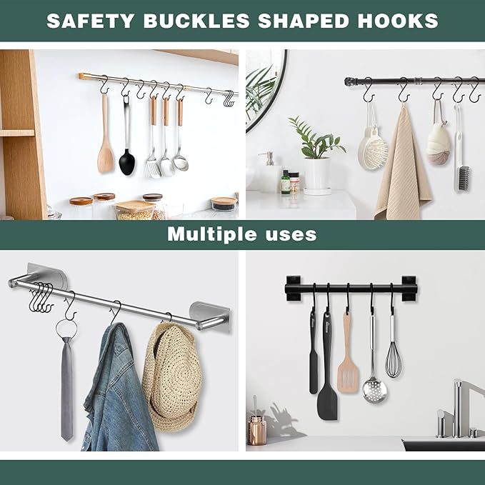 20PCS S Hooks for Hanging,3.5 Inch Heavy Duty Closet Hooks with Safety Buckle,Closet Hooks Hanging for Plants,Clothes,Kitchen Utensil,String Lights,Handbags,Belt, Hat, Cup, Tie (Black)