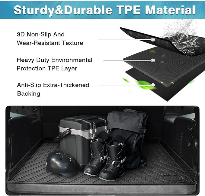 Mixsuper Custom Fit Cargo Liner for Chevrolet Suburban/GMC Yukon XL/Cadillac Escalade ESV 2015-2020, All Weather Cargo Mat Rear Trunk Liner Behind The 3rd Row Seats Black