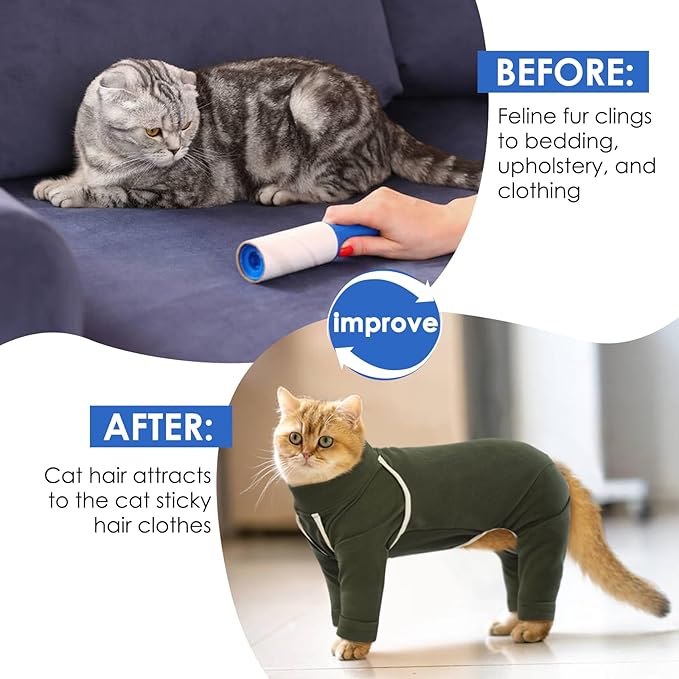 Cat Onesie - Army Green, XXL - Prevents Hair Loss, Sticky Hair Clothes, Pajamas for Cats Only, Hairless Cat Clothes, After Surgery Female, Recovery Long Sleeve
