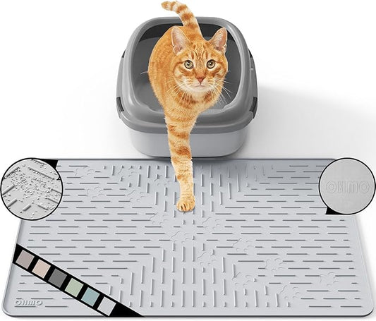 OHMO Cat Litter Mat Trapping Mat Premium Silicone Rubber 23.5x16" Ash, Waterproof and BPA Free Kitty Litter Box Mat, Easy to Clean and Keeps the Floor Tidy