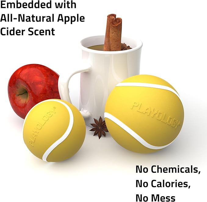 Playology Dog Toys | Squeaky Chew Ball - Bouncy Durable Floating Fetch Ball for Dogs | Jumbo Apple Cider Limited Edition Fall Scented Toy - Easy to Clean and Made from Non Toxic Materials