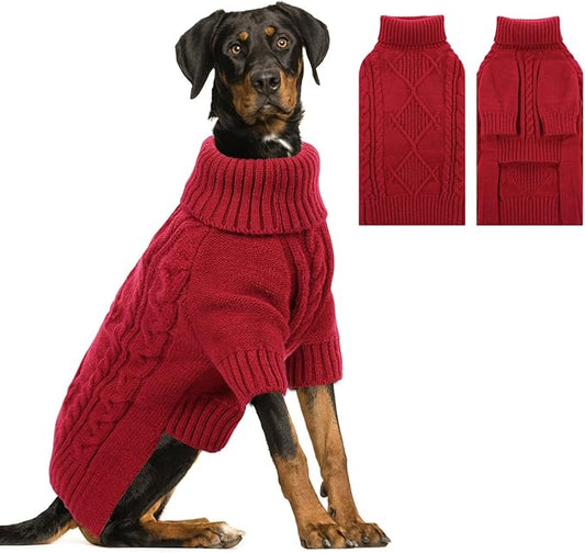 ASENKU Knitted Dog Sweater, Pullover Big Thermal Dog Winter Sweater, Turtleneck Doggy Sweaters for Large Medium Dogs Boy Girl,Warm Pet Sweatshirt for Labrador,Golden Retriever,2XL
