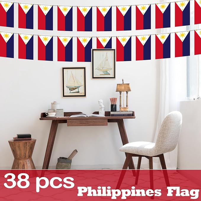 Philippines String Flag Pennant Banner - 38 Flags, 42 Feet Small Mini Philippine Flags Bunting Banner for Country Decoration, School, Party, Sports Events