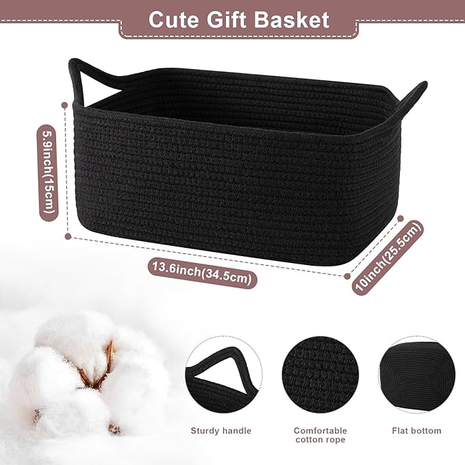 OIASKET Basket for Gifts Empty, Woven Storage Basket with Gift Bag, Ribbon and Wrap Tissue Paper, Small Rope Toy Storage with Handles for Baby Shower, Dog Toy Organizer, 13.6" x 10" x 5.9”