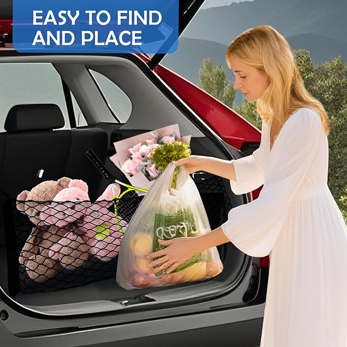 Envelope Style Cargo Net for 2024 2025 2026 Toyota Grand Highlander Accessories, Trunk SUV Mesh Cargo Net, Upgraded 5mm Bungee&Double-layer Nylon Storage Tailgate Netting Grocery&Tool Holder Organizer