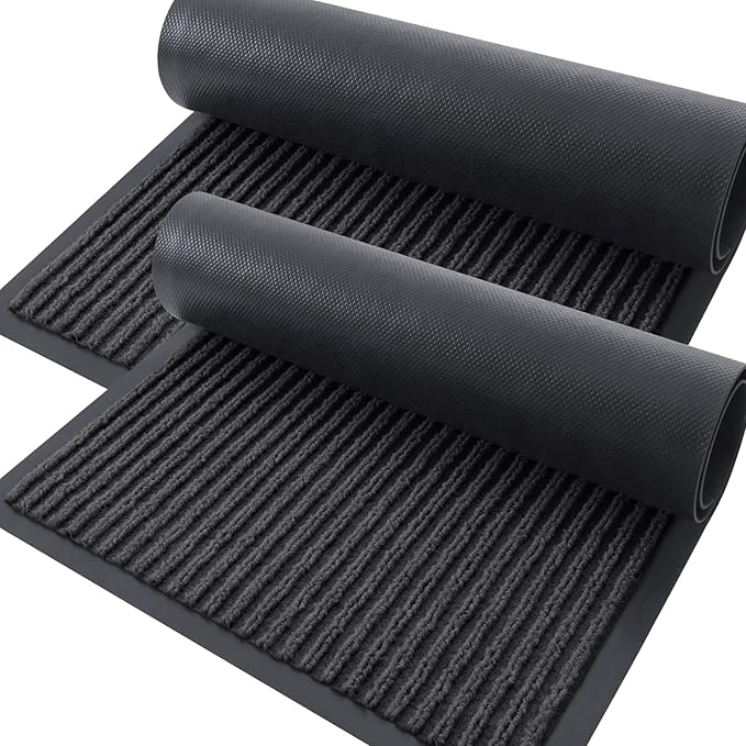 OLANLY Front Door Mat Indoor Outdoor Entrance, 2-Pack 71 x 23 Inch, Waterproof Heavy Duty Doormat, Fade Resistant, Low Profile, Easy Clean Patio Porch Welcome Floor Mats for Entry, Charcoal Grey