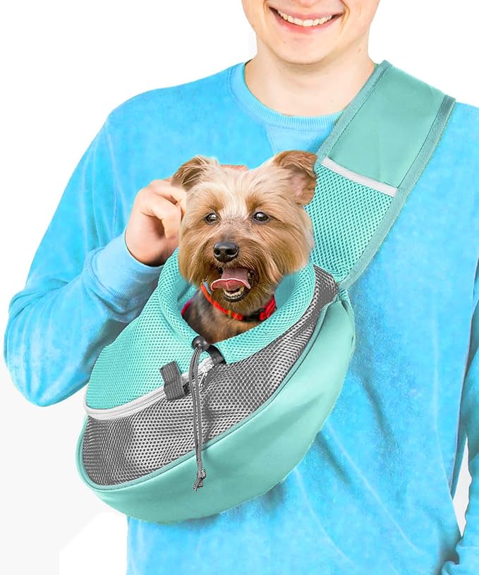 Cuddlissimo! Pet Sling Carrier - Small Dog Puppy Cat Carrying Bag Purse Pouch - For Pooch Doggy Doggie Yorkie Chihuahua Baby Papoose Bjorn - Travel Front Backpack Chest Body Holder Pack To Wear (Teal)