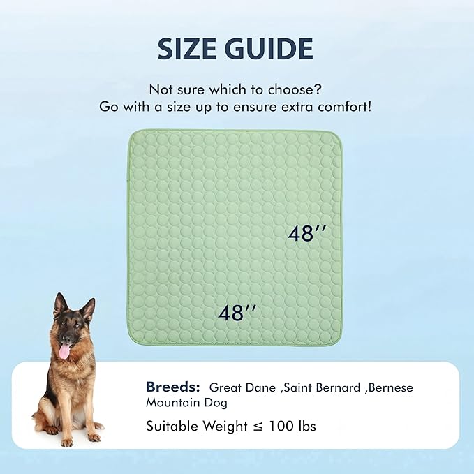 MICROCOSMOS Summer Cooling Mat & Sleeping Pad- Water Absorption Top, Materials Safe, Easy Carry, EZ Clean. Keep Cooling for Pets, Kids and Adults.(Green, 48" x48")