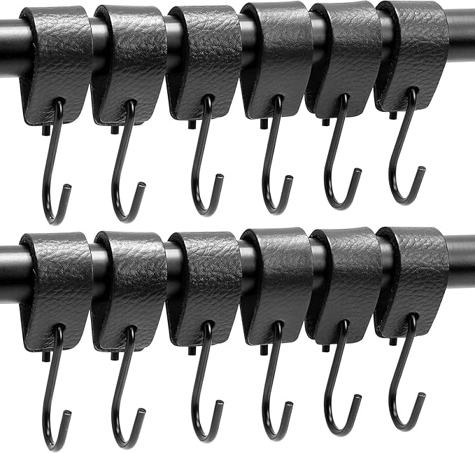 Brute Strength - S Hook with Leather Loop - Black - 12 x - 12.5 x 2.5 cm - Coat Hooks for Carving Hooks Leather