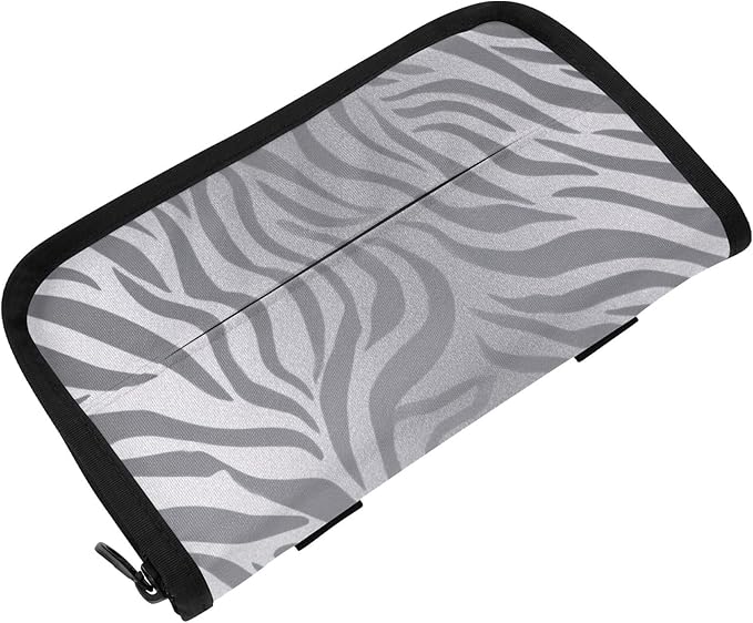 Car Tissue Holder Car Napkin Holder Car Tissue Box Dispenser Storage Case Sun Visor Mask Holder with Adjustable Straps Reusable Refillable Light Silvery Zebra Print