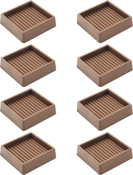 2X2 Rubber Caster Cups, Non Slip Furniture Pads, Anti-Slip Gripper, Anti Skid Furniture Feet, Anti Slide Floor Protector for Bed Couch Table Chair Stoppers - 8 Pack, Brown