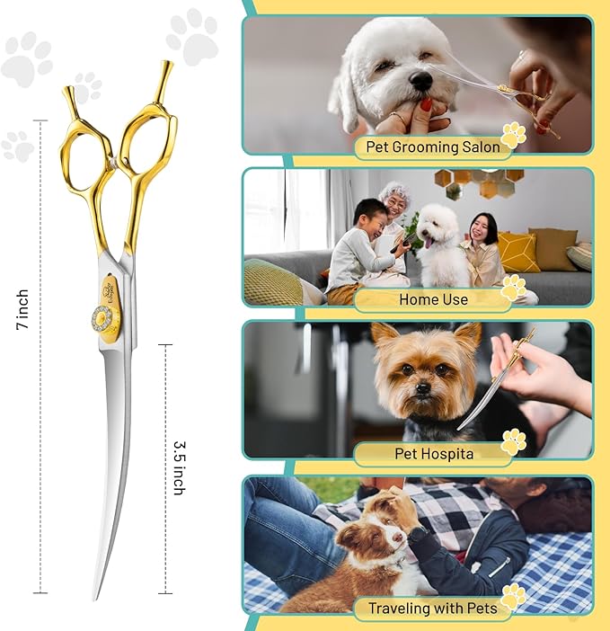 7 Inch Curved Grooming Scissors for Dogs and Pets, Professional Up-curved Scissor, Premium Steel Scissors for Dog Grooming, Ideal for Dogs, Cats, and Other Pets