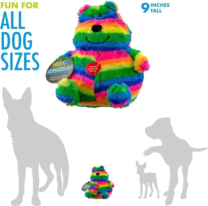 Hero - Chuckles Bellies - Rainbow Bear Plush Dog Toy - Dog Squeaky Toys - Durable Stuffed Animal with 3 in 1 Squeaker