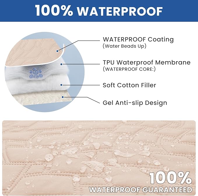 Waterproof Dog Blanket, Non-Slip Soft Pet Bed Cover, Couch Cover for Dogs Washable, Protects Sofa, Furniture, Crate, Car, Tear Resistant Leakproof Pet Blanket (68x82 Inch, Beige)