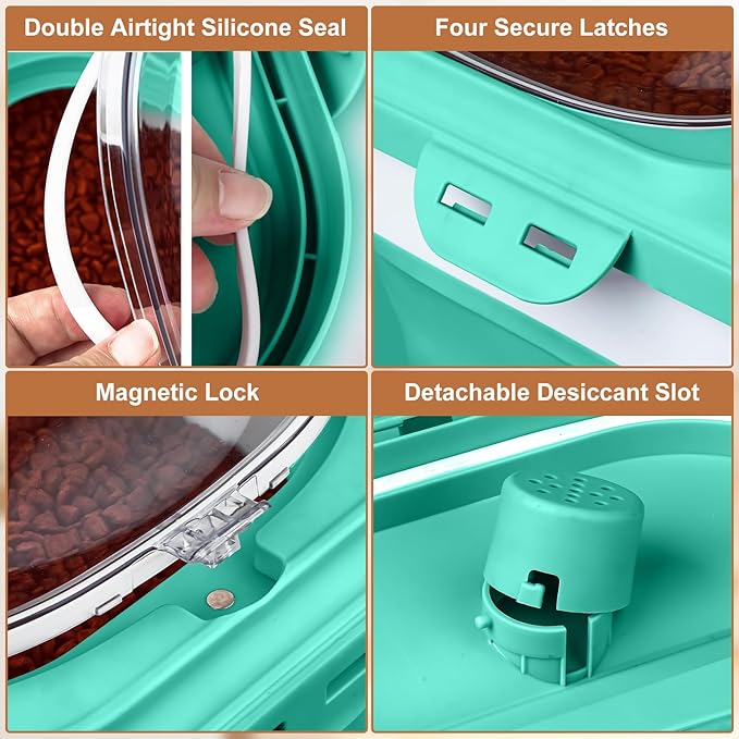 TIOVERY Dog Food Storage Container, 10lb to 13lb Collapsible Dog Cat Food Containers with Airtight Clear Flip-top and Pet Food Scoop, Pet Food Storage Container Bin for Dog Cat Bird Other Pets (Green)