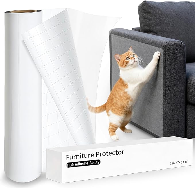 Anti Cat Scratch Furniture Protector: Thick Sticky Cat Proof Couch Cover 196.8" x 11.8" Clear Vinyl Dog Scratching Deterrent Tape for Door Sofa Wall Corner