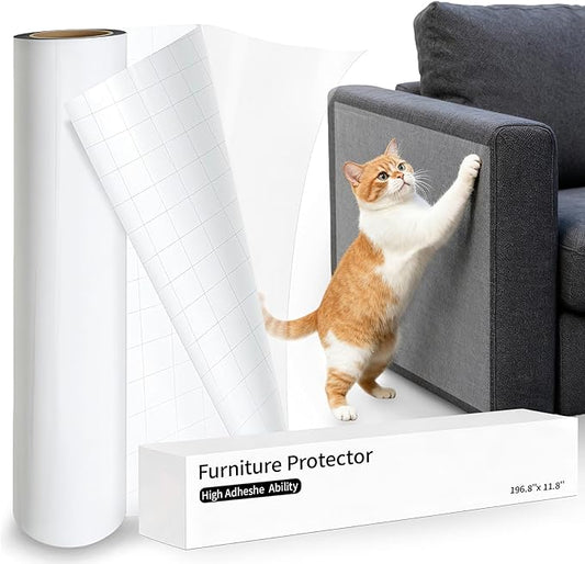 Anti Cat Scratch Furniture Protector: Thick Sticky Cat Proof Couch Cover 196.8" x 11.8" Clear Vinyl Dog Scratching Deterrent Tape for Door Sofa Wall Corner