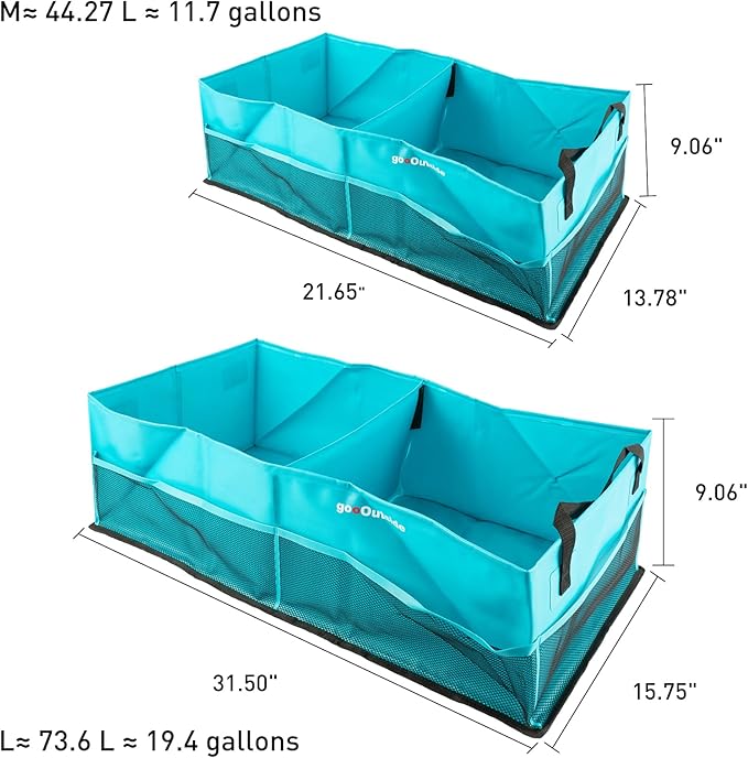 Collapsible Waterproof Car Trunk Organizer, Soft PVC Storage Bin with Rugged PVC-Coated Fabric for SUV & Truck (Aqua Blue, PLUS)