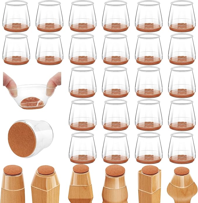 24Pcs Silicone Chair Leg Floor Protectors, Felt Furniture Pads for Hardwood Floors, Rubber Chair Leg Protector for Hardwood Floors, Chair Leg Caps Chair Leg Covers for Wooden Floors(Clear, XSmall)