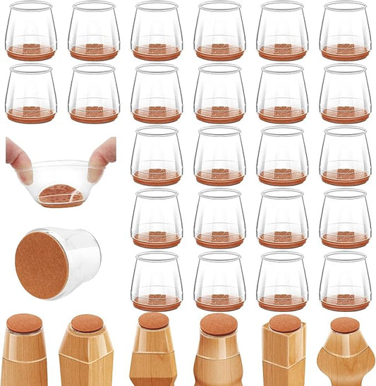 24Pcs Silicone Chair Leg Floor Protectors, Felt Furniture Pads for Hardwood Floors, Rubber Chair Leg Protector for Hardwood Floors, Chair Leg Caps Chair Leg Covers for Wooden Floors(Clear, XSmall)
