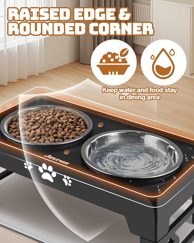 Jovrun Elevated Dog Bowls for Small Medium Large Size Dogs, Non-Slip Dog Feeder with 2 Food Water Bowls, 2-5 Heights Adjustable Raised Bowls Stand