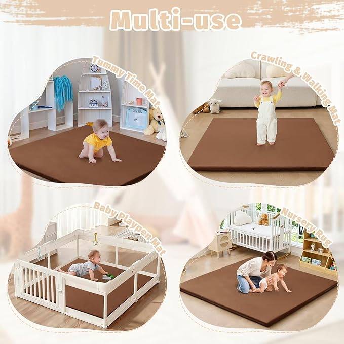 Waterproof Baby Play Mat for Floor 1.3" Thick Memory Foam 47 * 47 Cushion Playpen Playmat Tummy Time Nursery Rug Pad Mattress Create Soft & Safe Area for Infants,Toddler,Kids,Chestnut