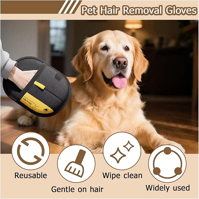 3PC Electrostatic Pet Hair Removal Glove for Cats & Dogs,2025 Upgraded Animal Fur Removal Tool,Reusable Cat & Dog Hair Remover for Couch, Furniture,Laundry,Car Seat,Cat Grooming Gloves