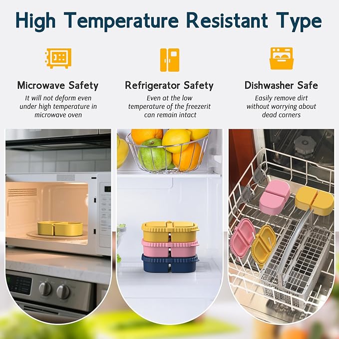 3 Pack Reusable Silicone Snack Containers with Lids, Meal Prep Containers 2 Compartments, Portable Silicone Food Storage Box for Picnic, Lunch, Office (3)