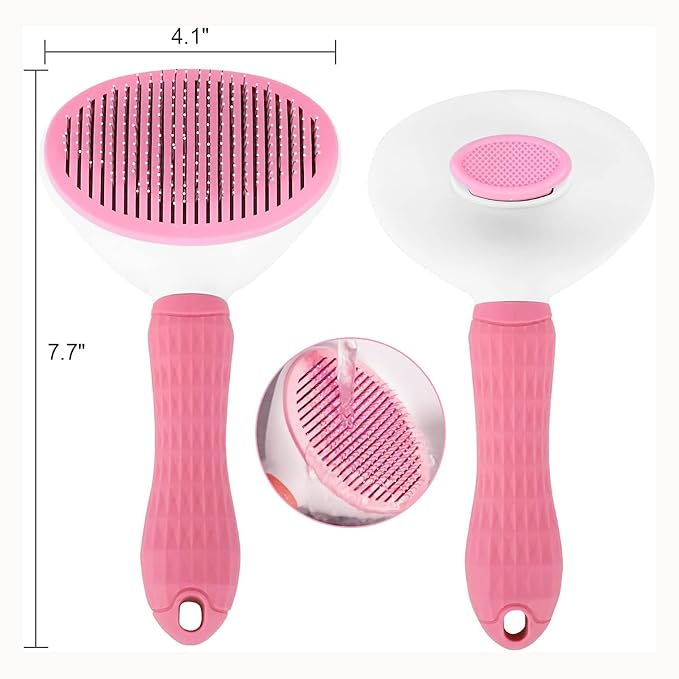 PETS-LAMB Self-Cleaning Dog and Cat Grooming Brush, Suitable for Long or Short Hair, Loose Hair Removal Brush, Easy to Remove, Pet Massage Tool. (Pink)