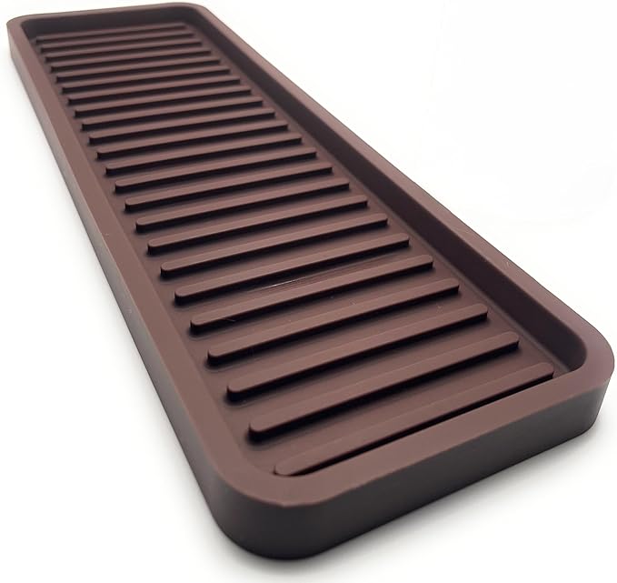 Happitasa Silicone Kitchen Sink Organizer Tray, Sponge Holder and Countertop Protector | Bathroom and Kitchen Soap Dish and Dispenser Tray (Dark Chocolate, 12"x4")