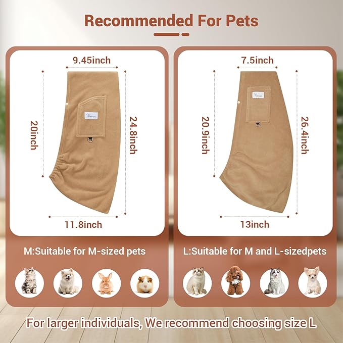 Hands-Free Cat Sling Carrier, Ultra-Soft Polar Fleece Pet Sling for Small Dogs & Cats 3-14 lbs, Machine Washable for Indoor Snuggling & Outdoor Use (Large, Khaki)