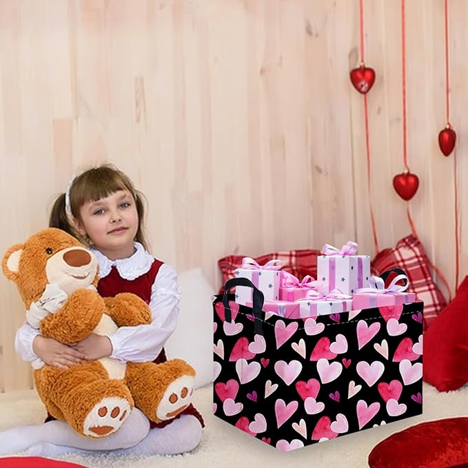 FXOCSHE Rectangular Black Valentine's Day basket,nursery basket,Black girls gift baskets,kids toy storage Bin, Love Heart Room Decor for Home,Shelf Baskets(Enchanting heart)